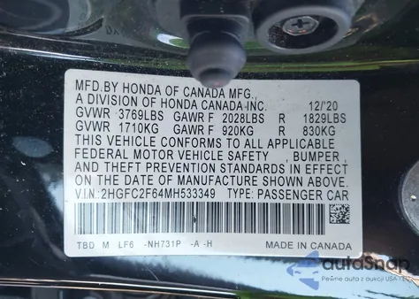 2021 Honda Civic Lx from USA, damaged, VIN 2HGFC2F64MH533349